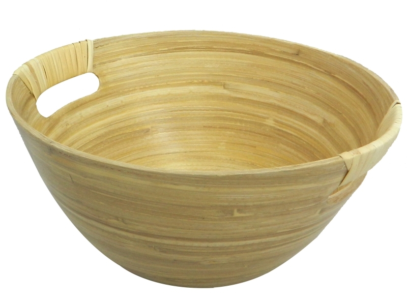 Exquisite Oval Spun Bamboo Bowl with Rattan Accent Handles